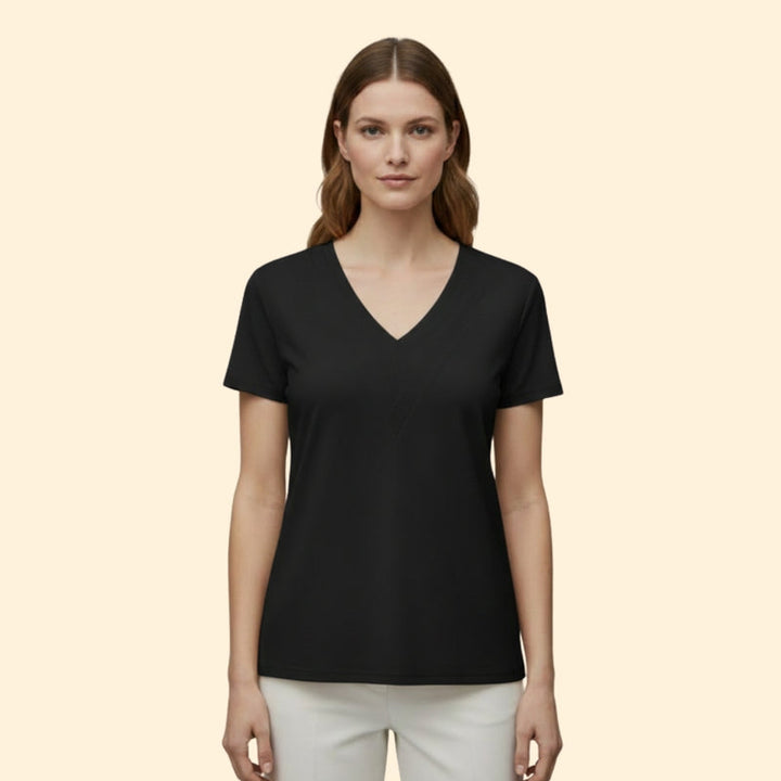 Women’s Casual T-Shirt with V-Neck and Pleats