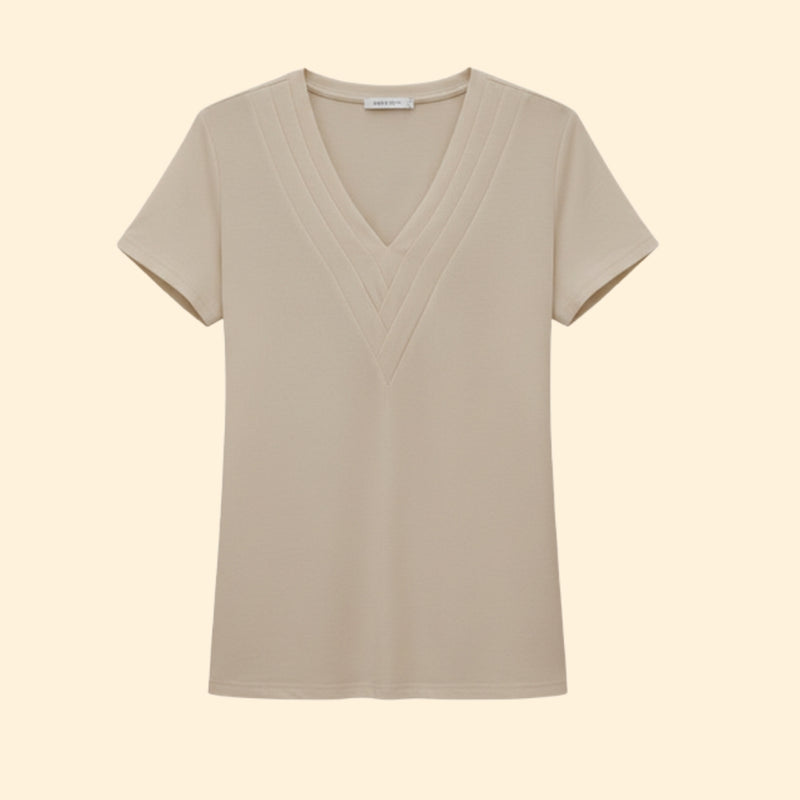 Women’s Casual T-Shirt with V-Neck and Pleats