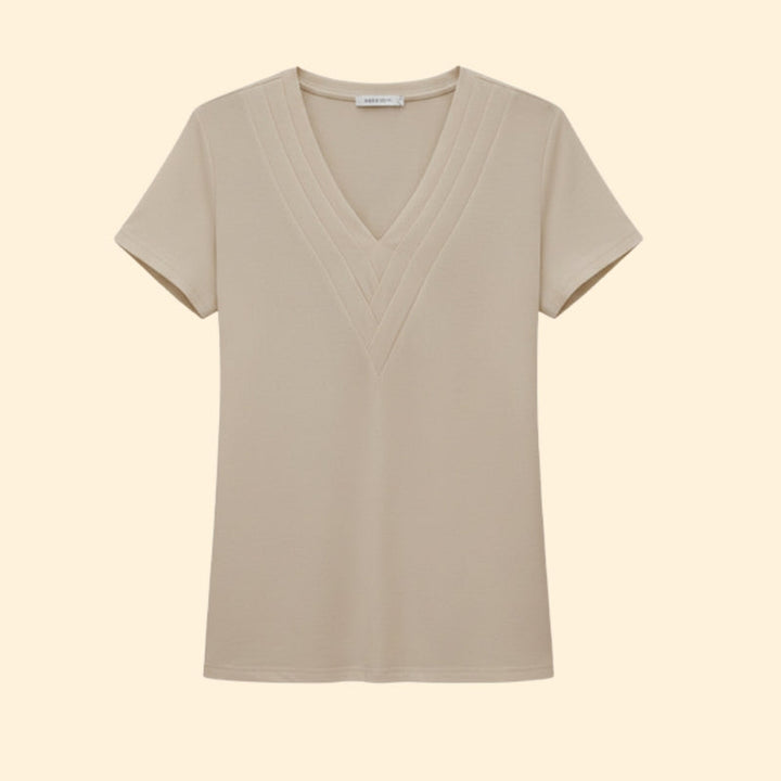 Women’s Casual T-Shirt with V-Neck and Pleats
