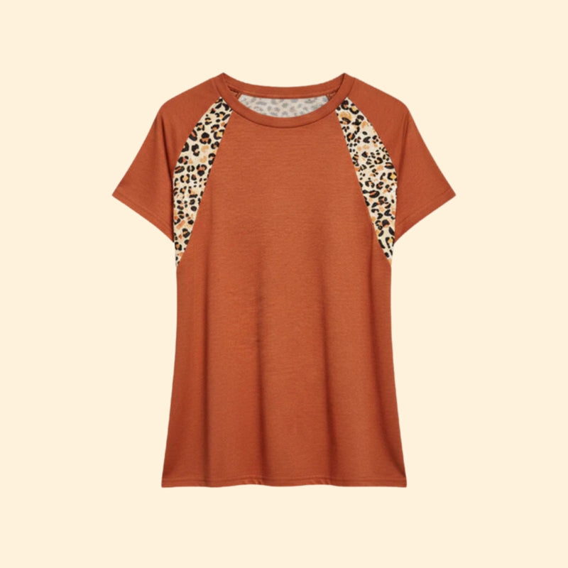 Women’s Casual Tee with Leopard Sleeve Design