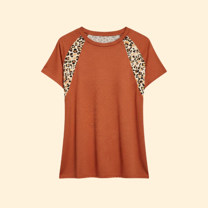 Women’s Casual Tee with Leopard Sleeve Design
