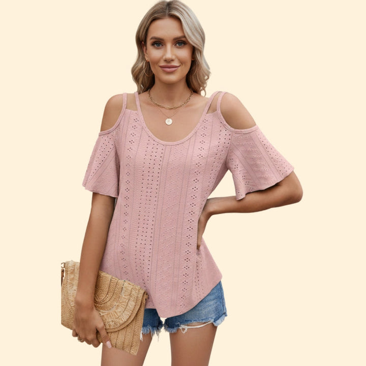 Women’s Casual Top with Cold Shoulder and Ruffle Sleeves