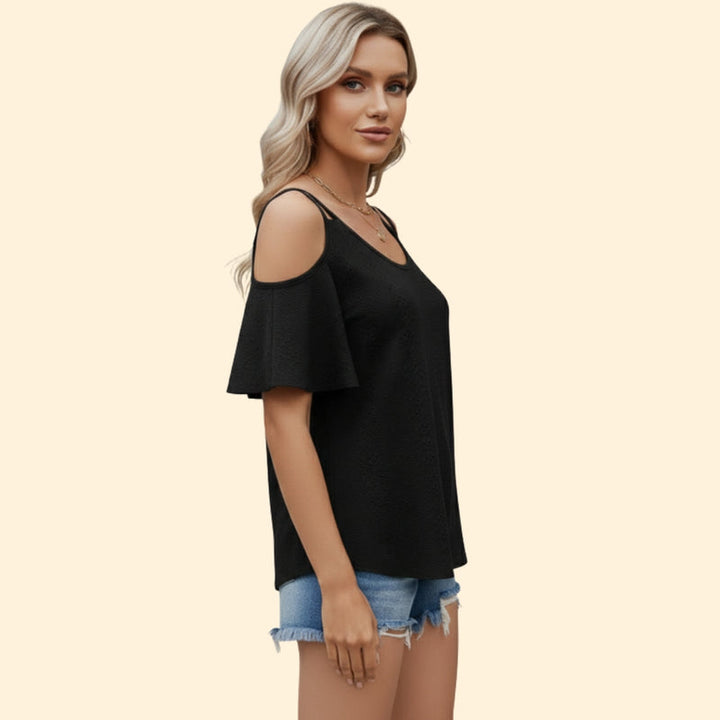 Women’s Casual Top with Cold Shoulder and Ruffle Sleeves