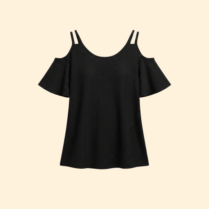 Women’s Casual Top with Cold Shoulder and Ruffle Sleeves