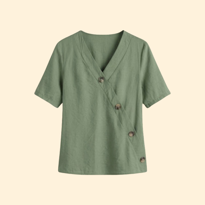Women’s Casual V-Neck Blouse with Large Buttons