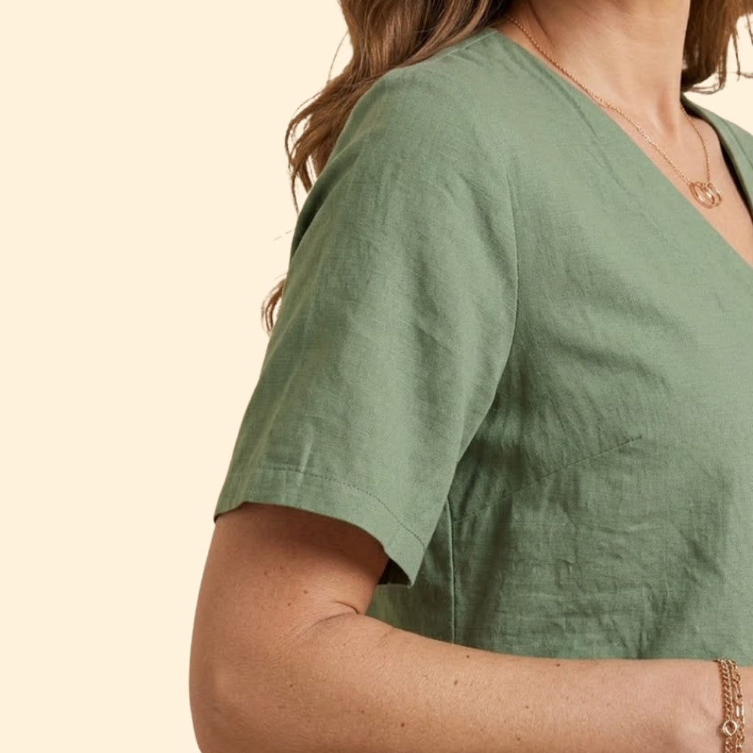 Women’s Casual V-Neck Blouse with Large Buttons