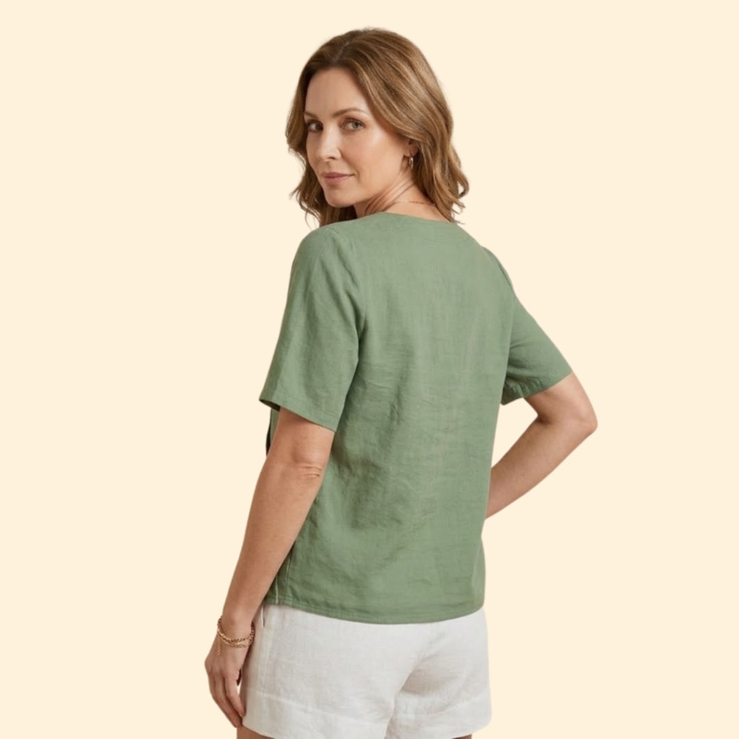 Women’s Casual V-Neck Blouse with Large Buttons