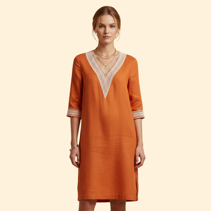 Women's Casual V-Neck Cotton Dress