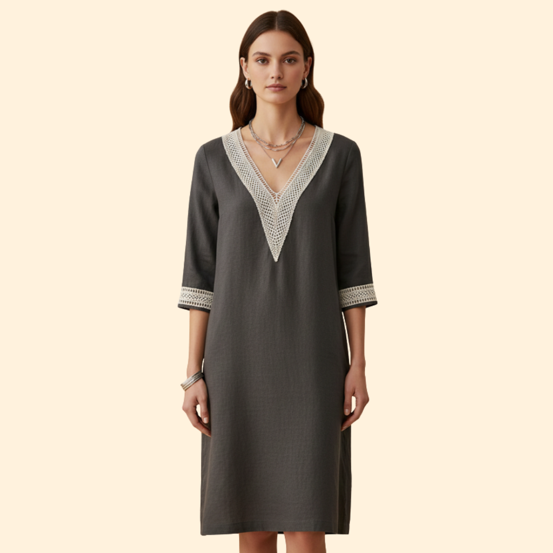Women's Casual V-Neck Cotton Dress