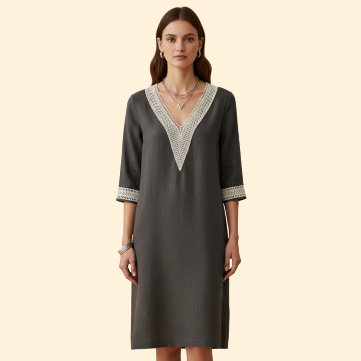 Women's Casual V-Neck Cotton Dress