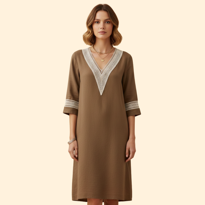 Women's Casual V-Neck Cotton Dress