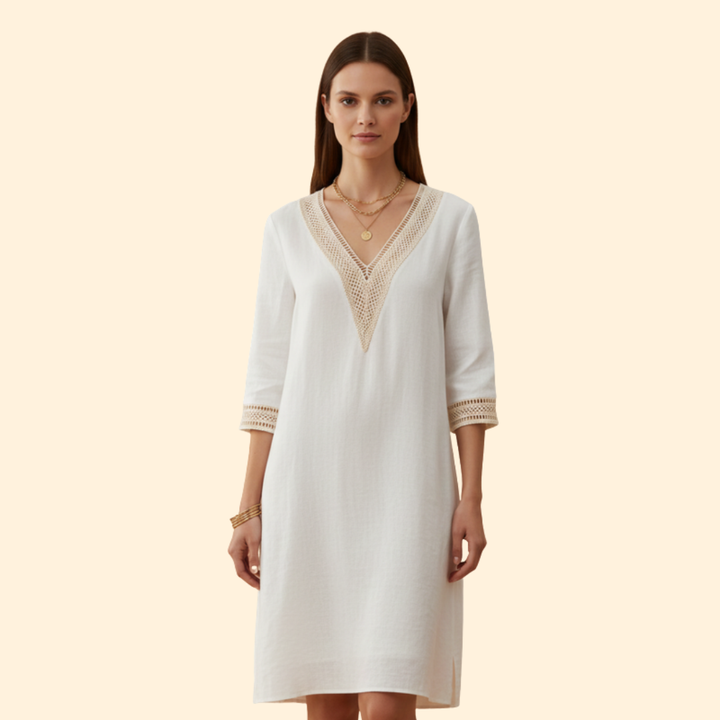 Women's Casual V-Neck Cotton Dress
