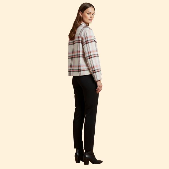 Women’s Checked Wool Bomber Jacket with Button Closure