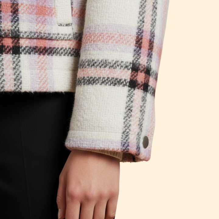 Women’s Checked Wool Bomber Jacket with Button Closure
