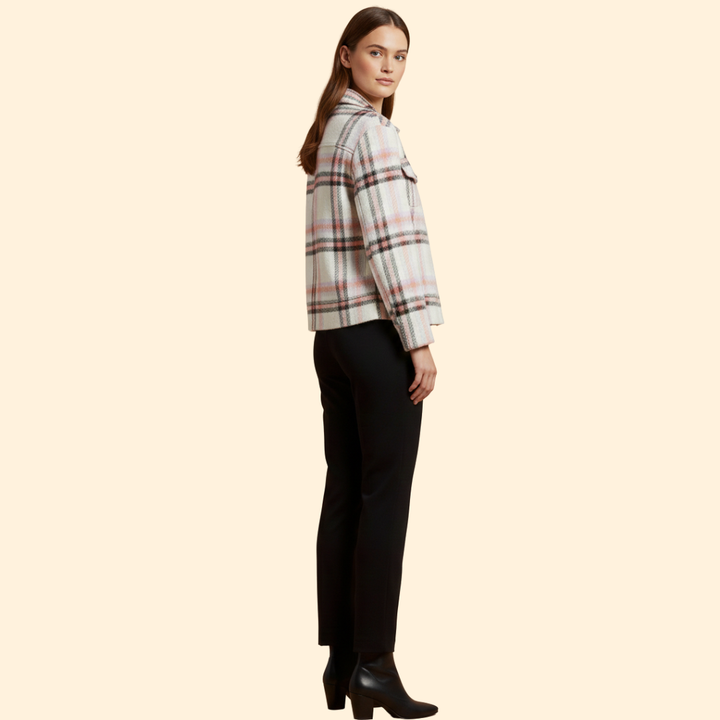 Women’s Checked Wool Bomber Jacket with Button Closure