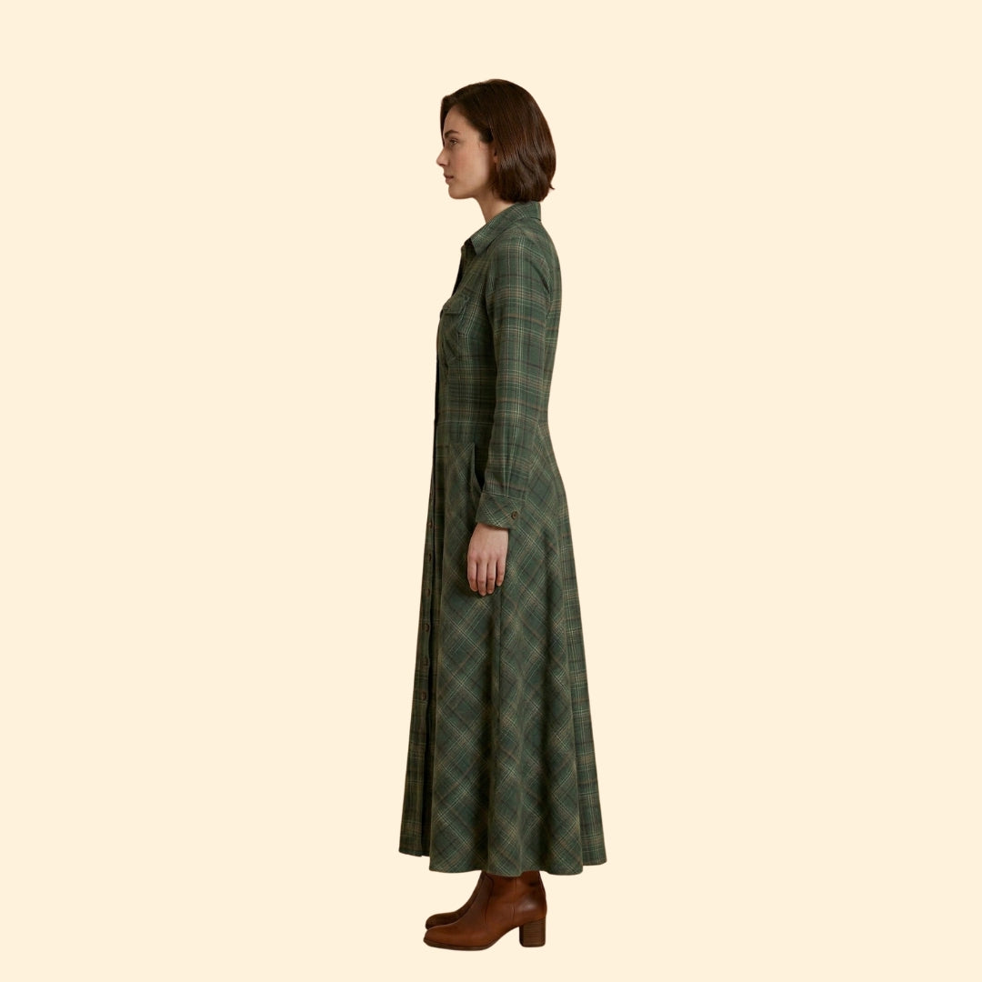 Women's Checkered Maxi Dress Pockets