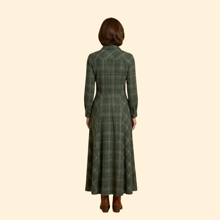 Women's Checkered Maxi Dress Pockets
