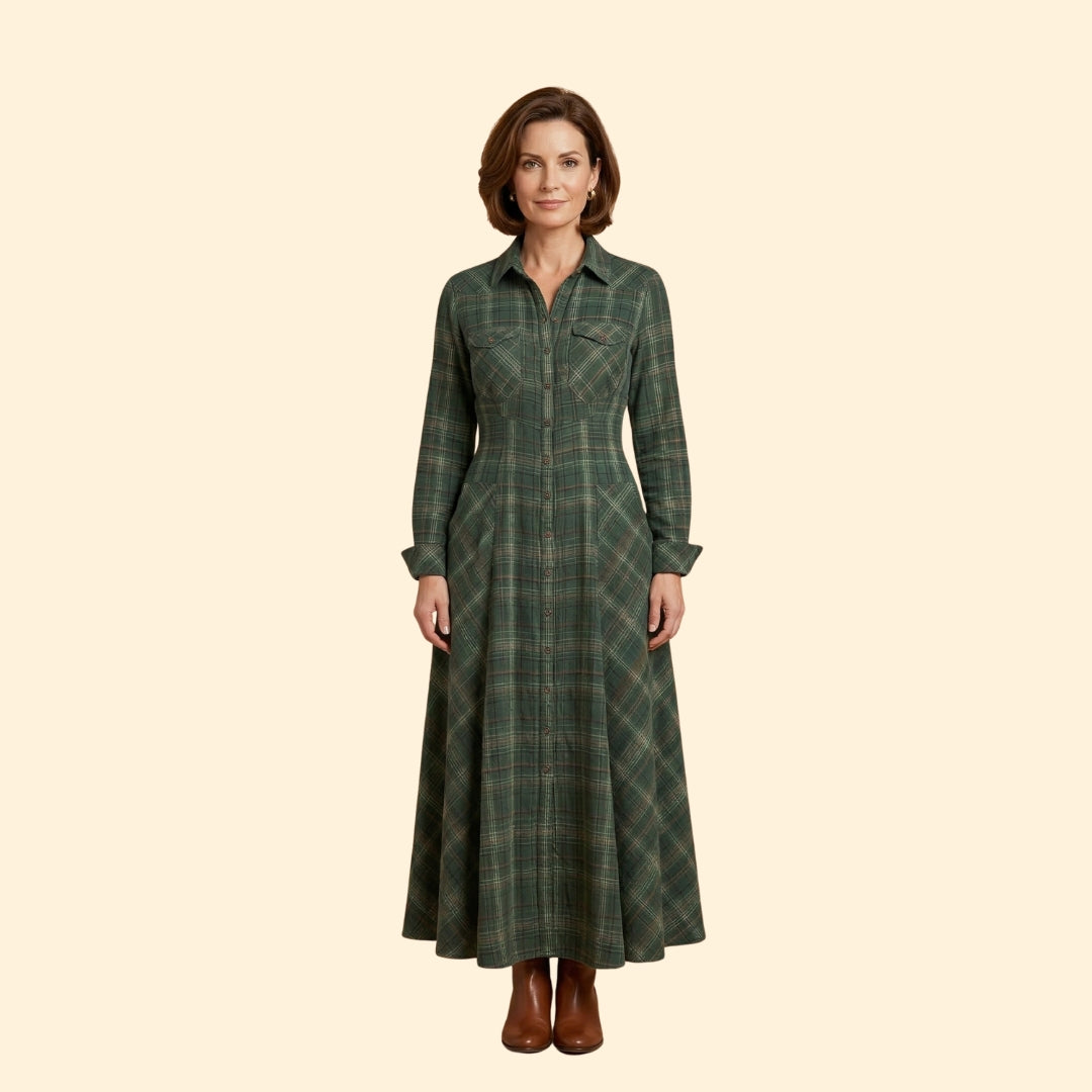 Women's Checkered Maxi Dress Pockets