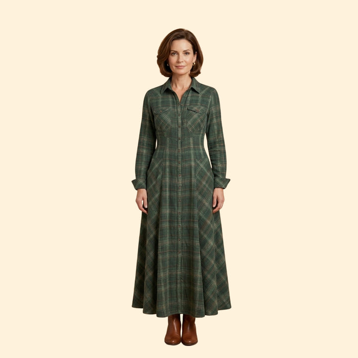 Women's Checkered Maxi Dress Pockets