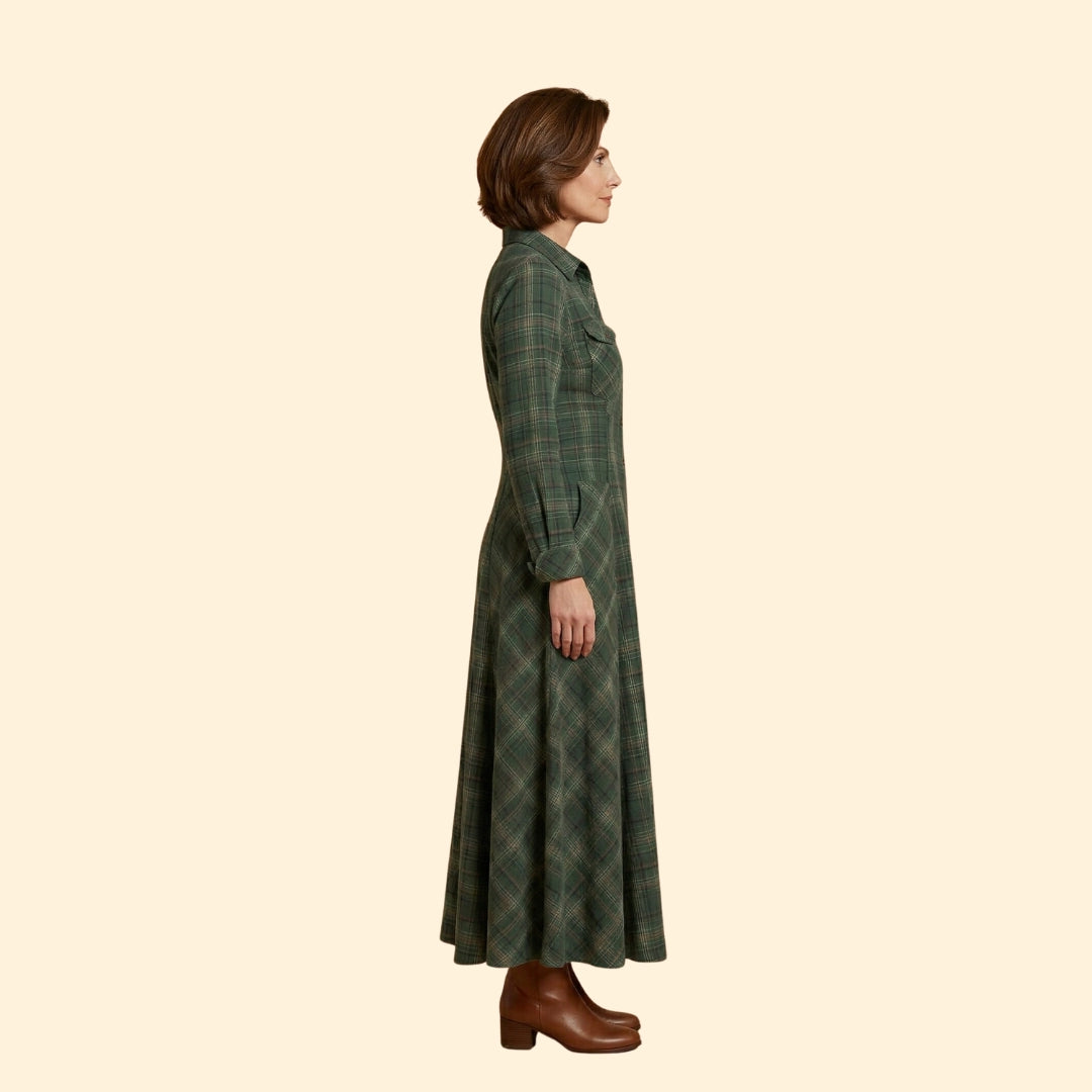 Women's Checkered Maxi Dress Pockets