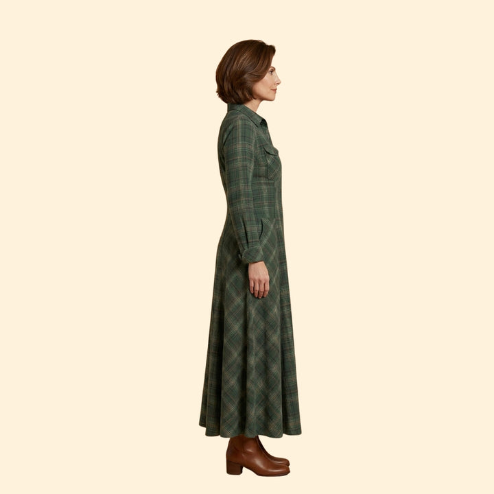 Women's Checkered Maxi Dress Pockets