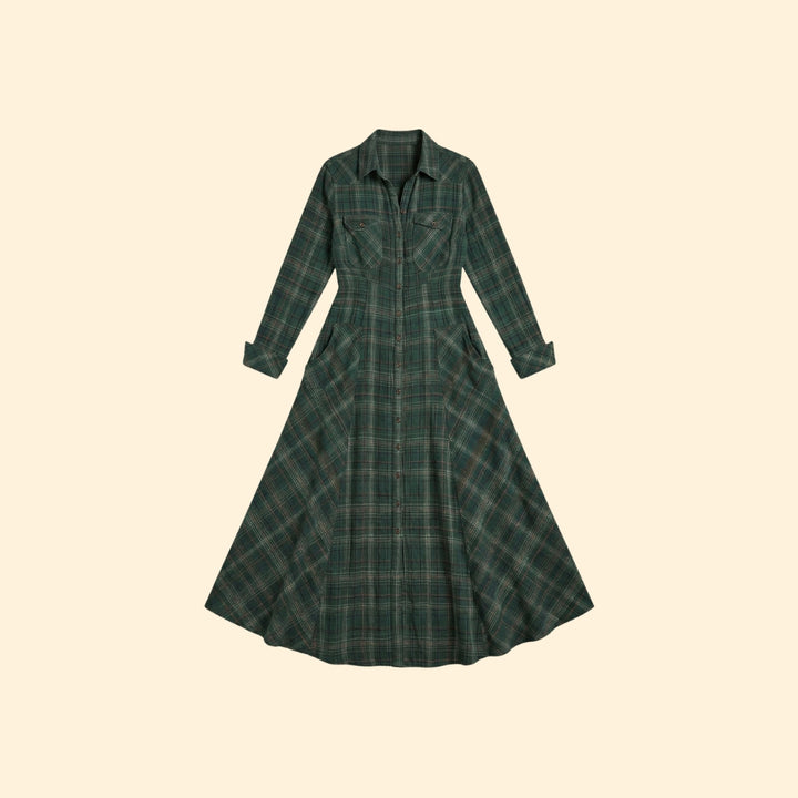 Women's Checkered Maxi Dress Pockets
