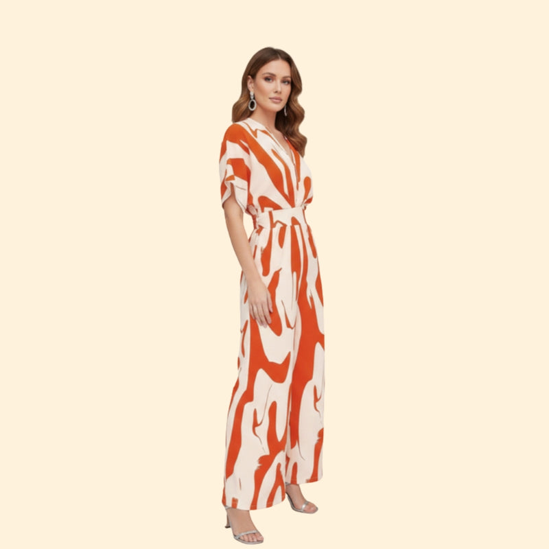 Women’s Short Sleeve Jumpsuit with Abstract Print
