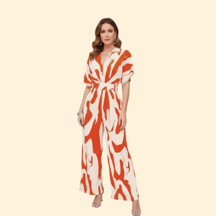 Women’s Short Sleeve Jumpsuit with Abstract Print