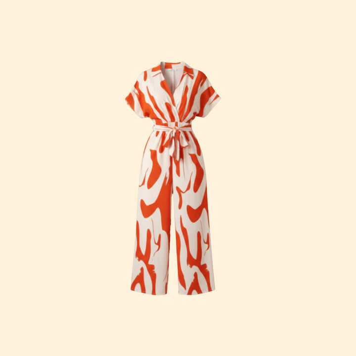 Women’s Short Sleeve Jumpsuit with Abstract Print