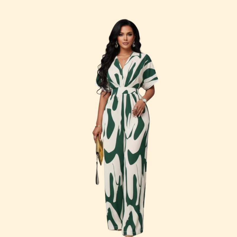 Women’s Short Sleeve Jumpsuit with Abstract Print