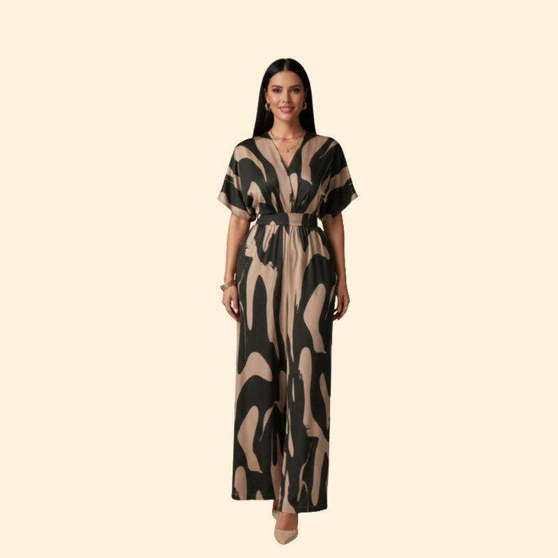 Women’s Short Sleeve Jumpsuit with Abstract Print