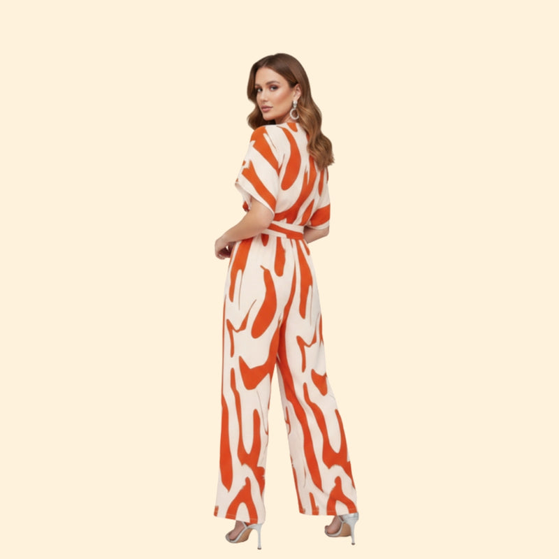 Women’s Short Sleeve Jumpsuit with Abstract Print