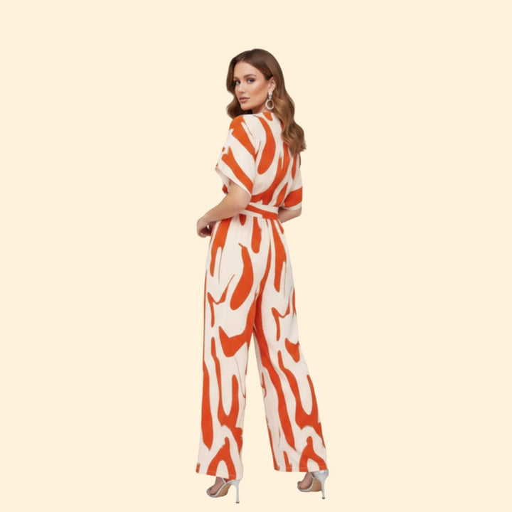 Women’s Short Sleeve Jumpsuit with Abstract Print