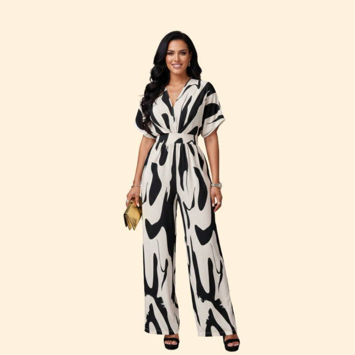 Women’s Short Sleeve Jumpsuit with Abstract Print