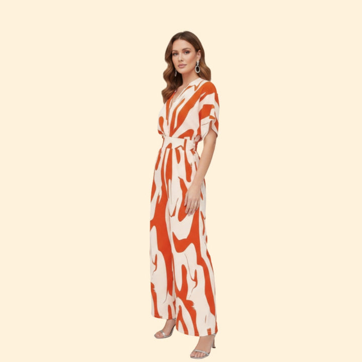 Women’s Short Sleeve Jumpsuit with Abstract Print