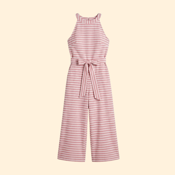 Women’s Striped Jumpsuit with Belted Waist