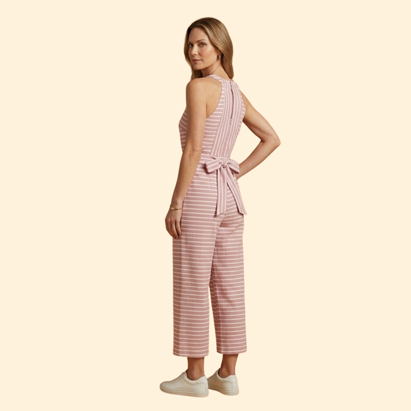 Women’s Striped Jumpsuit with Belted Waist