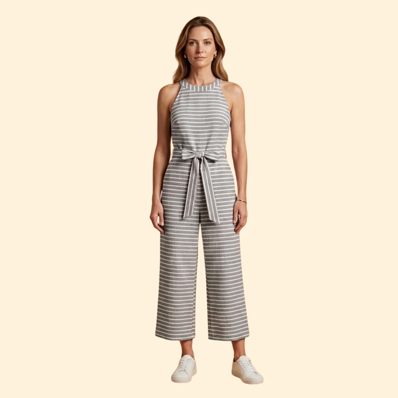 Women’s Striped Jumpsuit with Belted Waist