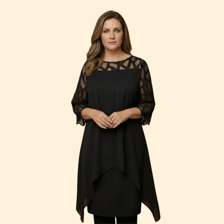 Women’s Chiffon Dress with Sheer Three-Quarter Sleeves