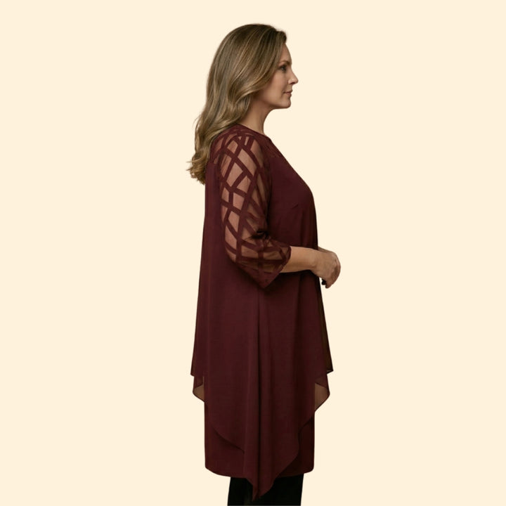 Women’s Chiffon Dress with Sheer Three-Quarter Sleeves