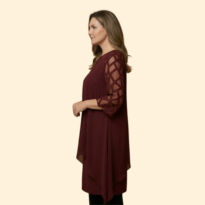 Women’s Chiffon Dress with Sheer Three-Quarter Sleeves