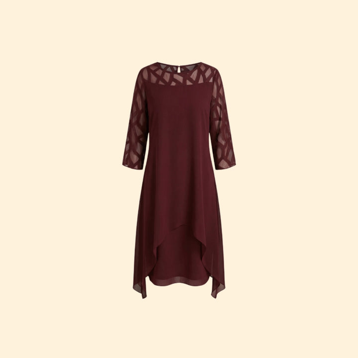 Women’s Chiffon Dress with Sheer Three-Quarter Sleeves