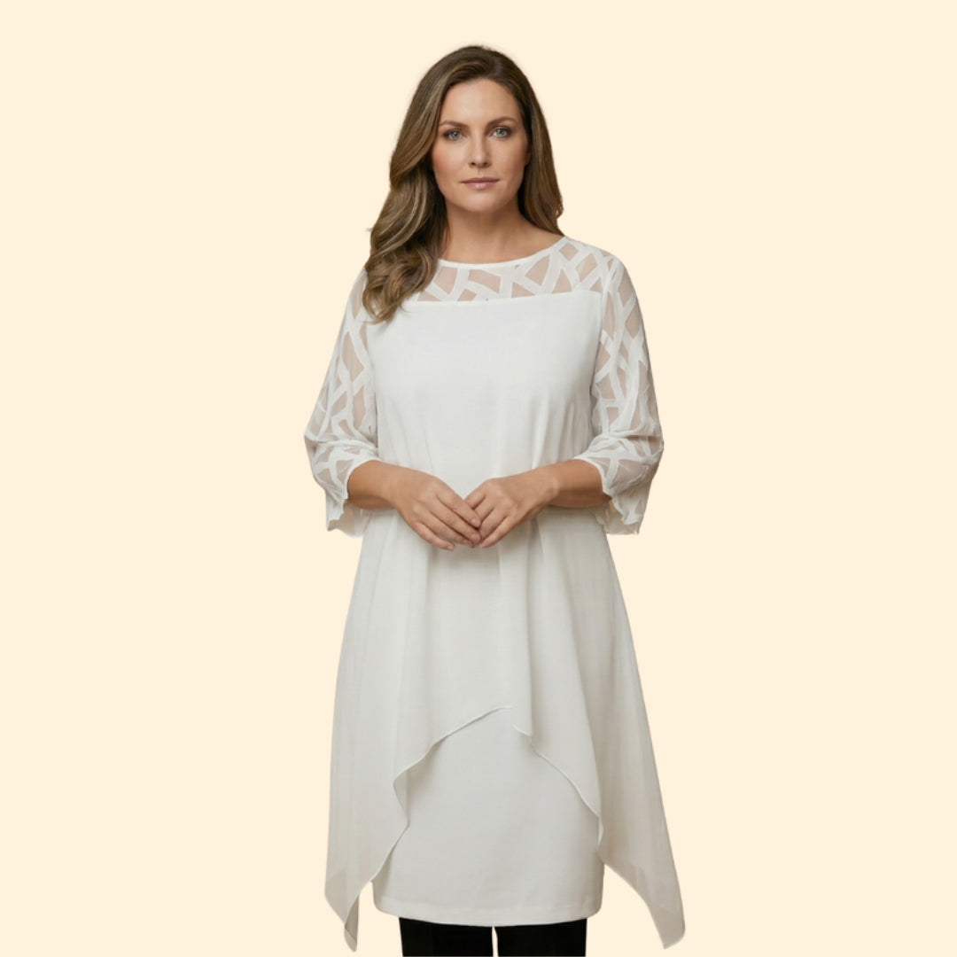 Women’s Chiffon Dress with Sheer Three-Quarter Sleeves