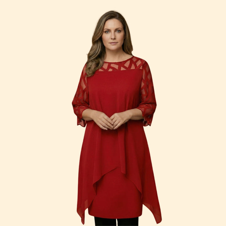 Women’s Chiffon Dress with Sheer Three-Quarter Sleeves