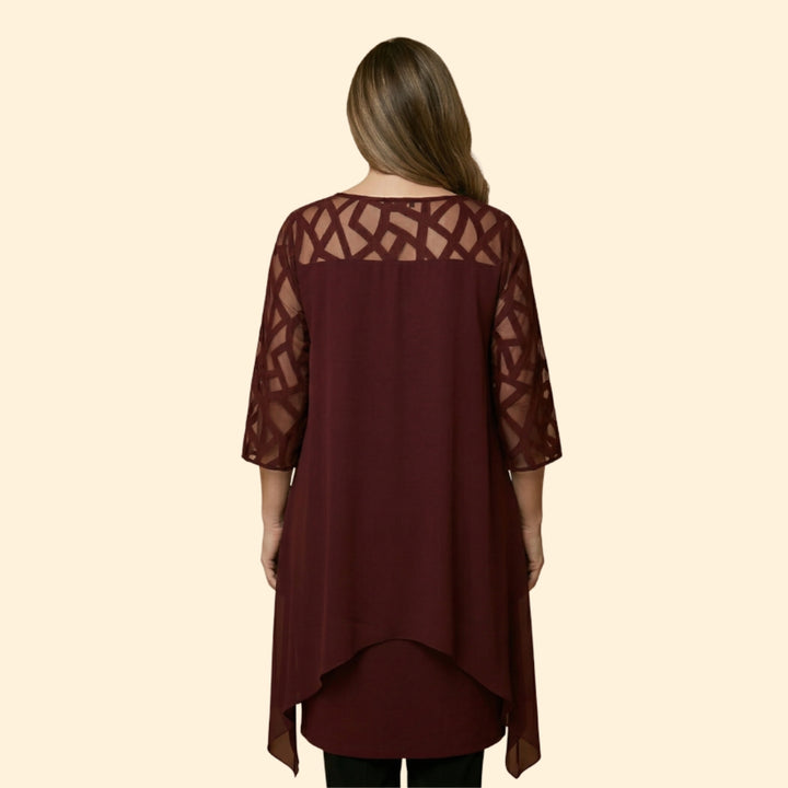 Women’s Chiffon Dress with Sheer Three-Quarter Sleeves
