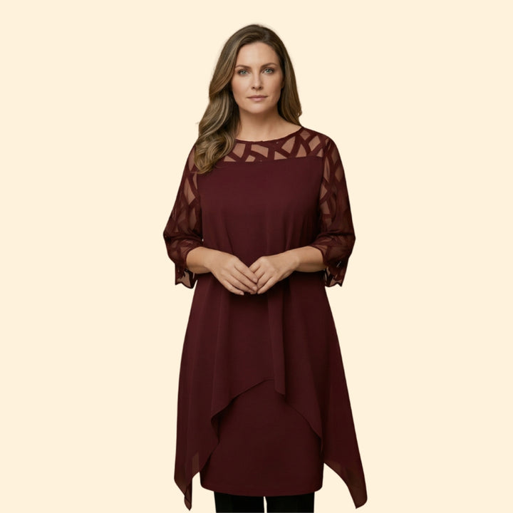 Women’s Chiffon Dress with Sheer Three-Quarter Sleeves