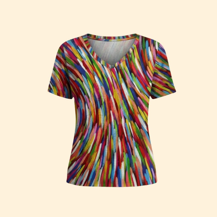 Women’s Colorful V-neck T-shirt with Short Sleeves