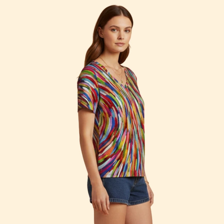 Women’s Colorful V-neck T-shirt with Short Sleeves