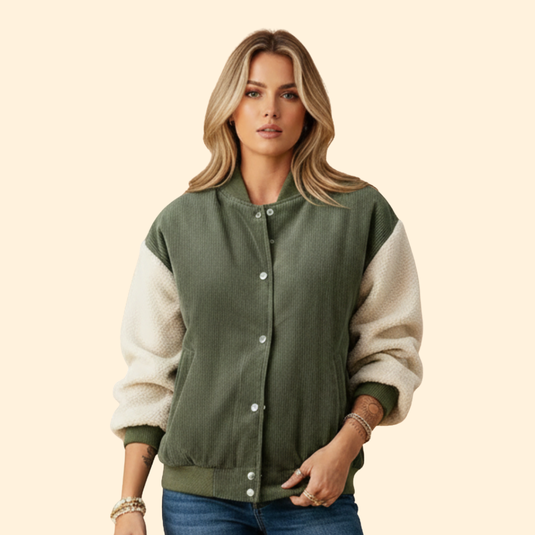 Women’s Corduroy Sherpa Bomber Jacket with Pockets