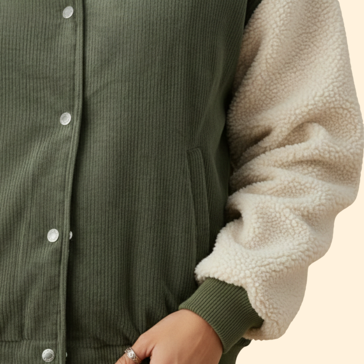 Women’s Corduroy Sherpa Bomber Jacket with Pockets